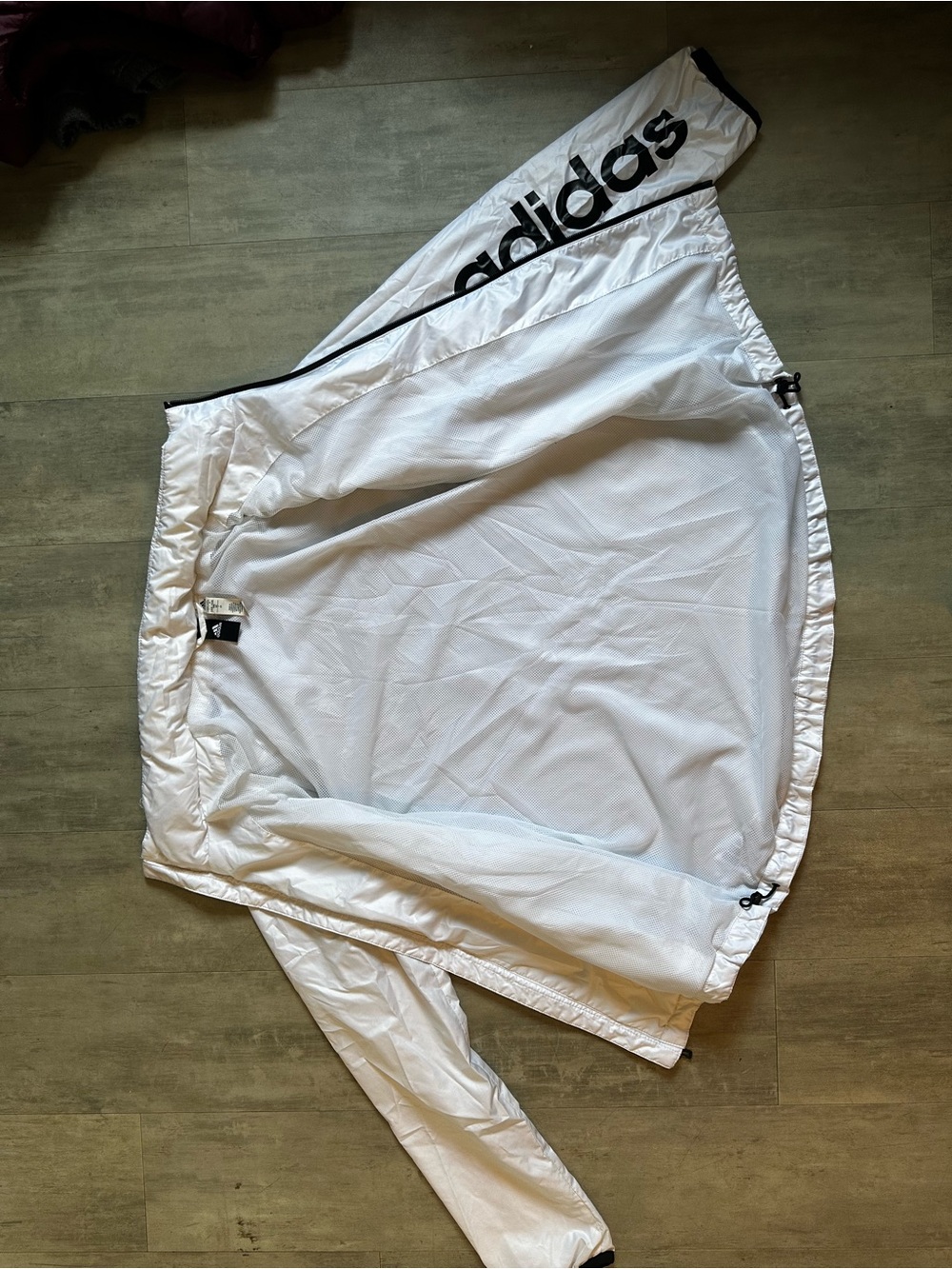 adidas White Hooded Windbreaker with Black Accents - Picture 6 of 9